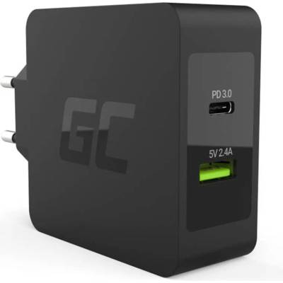 Green Cell Wall Charger USB-C 45W PD - захранване за ел. мрежа с USB и USB-C изходи и USB-C кабел за лаптопи и мобилни устройства (черен)