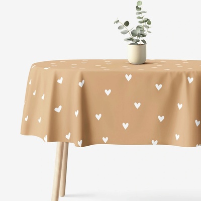 Goldea oválny obrus 100% bavlnené plátno srdiečka na jesennej hnedej 120x160 cm