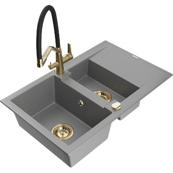 Mexen Gaspar гранитна мивка с 1, 5 камери с отцедник и кухненски смесител Duo, сив - 6507-71-671701-57-G (6507-71-671701-57-G)