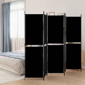 vidaXL Параван за стая, 5 панела, черен, 250x180 см, текстил (350221)