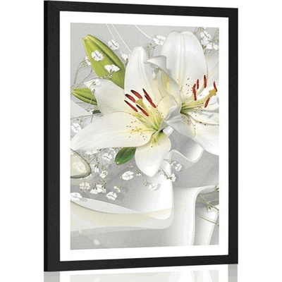 Plakát s paspartou bílá lilie na zajímavém pozadí - 20x30 white