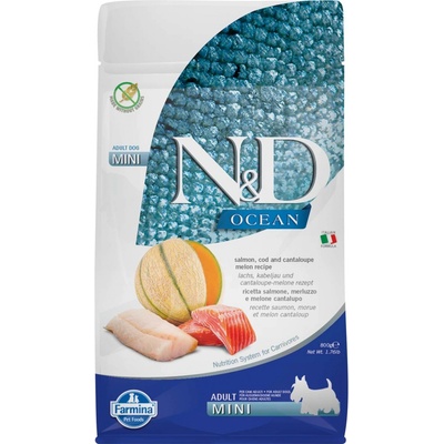 N&D Dog Ocean GF Adult Mini, Salmon, Cod & Cantaloupe melon 0,8 kg