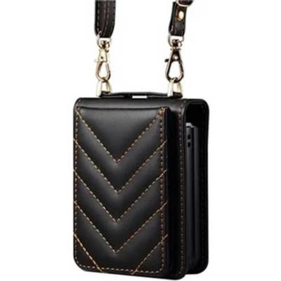 GKK Калъф Портмоне с Презрамка за Samsung Z Flip 7 FE/Z Flip 6, Leather Case, Черен (5966011068633)