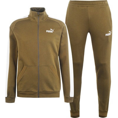 PUMA Мъжки анцуг Puma Clean Fleece Tracksuit Mens - Olive/White
