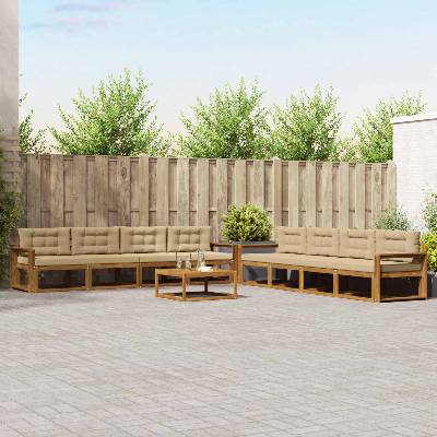 vidaXL Комплект дивани за открито 9 pcs Натурален и Бежов (3367376)