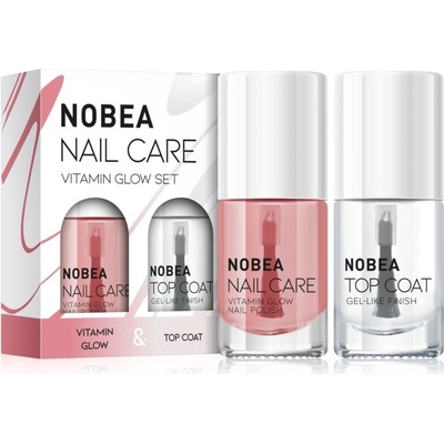 NOBEA Nail care Vitamin Glow ošetrujúci lak na nechty 6 ml + Top coat vrchný ochranný lak na nechty s leskom 6 ml