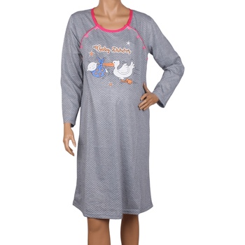 Image 1 of Макси нощница в сиво за кърмачки с щъркел и точки