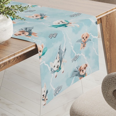 Biante Detský bavlna behúň Sandra SA-651 Psí superhrdinovia na ľadovo modrom 20x120 cm