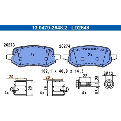 ATE 13.0470-2648.2 Sada brzdových destiček, kotoučová brzda (13.0470-2648.2)