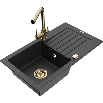 Mexen Pablo гранитна мивка с 1 камера с отцедник и кухненски смесител Duero, (6510-73-671600-50)