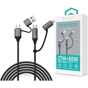 DEVIA Кабел за данни и зареждане Devia Extreme Speed Series Multi Functions 4in1, USB-A към USB-C (Type-C)/Lightning, черен, 1, 5 м ST121553 (ST121553)