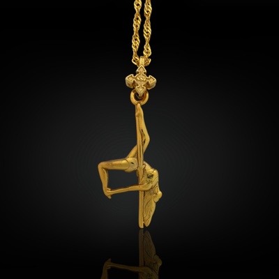 Pole Dance (Танци на пилон) - Дамски спортен медальон от сребро 925 с позлатено покритие - Ръчно изработено спортно бижу - Идеален подарък за жена, фенка на гимнастиката - SSJ