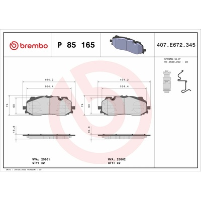 BREMBO Súprava brzdových doštičiek P 85 165X