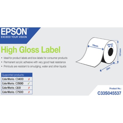 Epson C33S045537 High Gloss, pre ColorWorks, 76mmx33m, biele samolepiace etikety