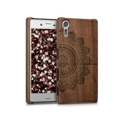 kwmobile Дървен калъф с дизайн ориенталско цвете за Sony Xperia XZ - тъмнокафяв
