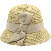 Marone Dámský slaměný klobouk Cloche s béžovou mašlí