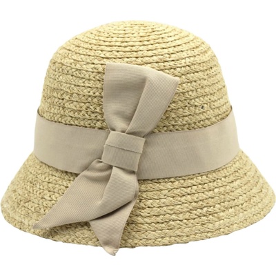 Marone Dámský slaměný klobouk Cloche s béžovou mašlí