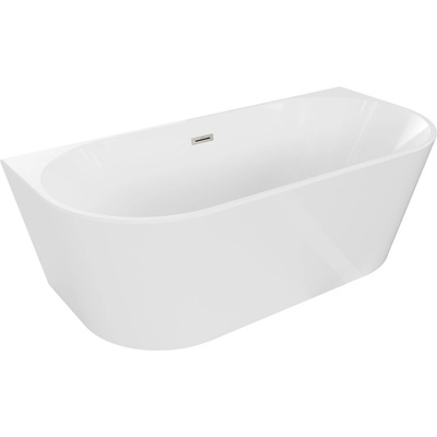 MEXEN/S Oval vana volně stojící nástěnná 160 x 80, bílá, sifon a přepad nikl kartáčovaná 52671608000-97