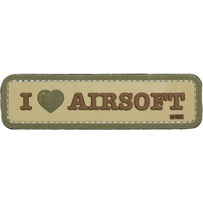 101INC 101INC 3D gumová nášivka I LOVE AIRSOFT - Coyote
