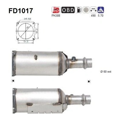 Filtr sazových částic, výfukový systém AS FD1017