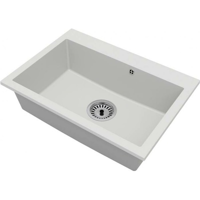DobreSny Granitový dřez Elite bílý + sifon chrom 70 x 50 x 21 cm