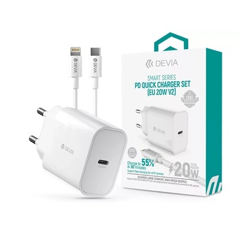 DEVIA st383847 АДАПТЕР ЗА ЗАРЯДНО УСТРОЙСТВО С ВХОД ТИП c + КАБЕЛ ТИП c - lightning - 20 w - БЯЛ (st383847)