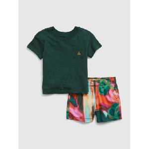 GAP Бебешки комплект Brannan Bear тениска и шортове GAP GAP | Zelen | Момчешки | 50-62
