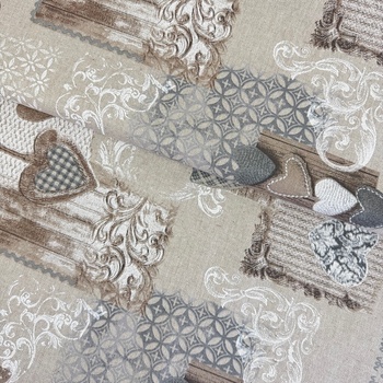 Bavlna Tália - Patchwork srdiečka sivohnedá