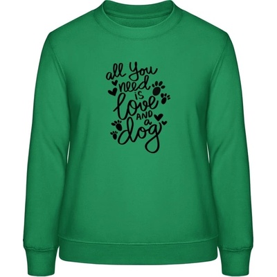 AWDis Sweat mikina Nápis All you need is love and a Dog Čistá zelená