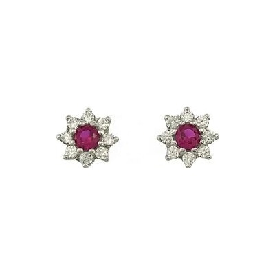 INFINITYSILVER Stříbrné náušnice kytičky ALBA s červeným zirkonem 438141CZ