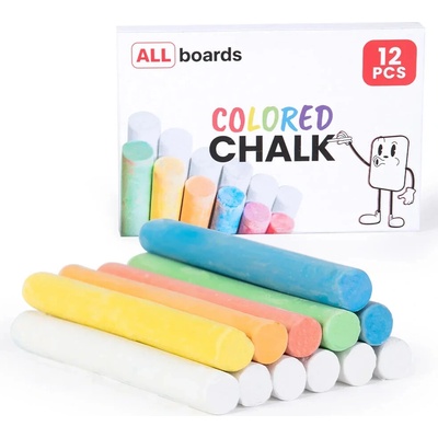 Allboards K12_MIX Křída na tabule – sada 12 kusů: 6 bílých + 6 barevných – Sleviste.cz
