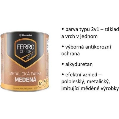 FERRO U-2066 COLOR 2v1 metalická kovářská měděná barva 0,75L