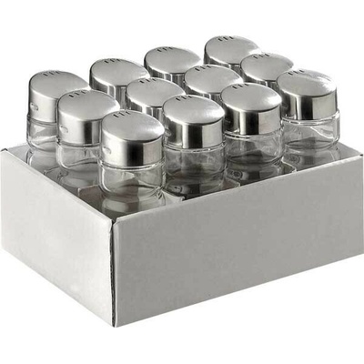 APS sada 12 univerzálních skleněných šejkrů Víko z nerezové oceli se 3 otvory 3 x 9 cm