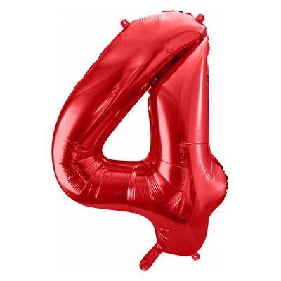 PartyDeco Balónik fóliový narodeninové číslo 4 červený 86 cm