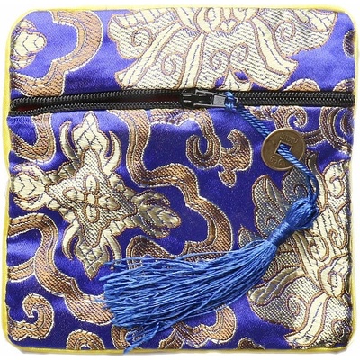 Nefertitis Brokátový sáček modrý se zipem a mincí pro štěstí 12x12 cm NF12721 - cca 12 x 12 cm