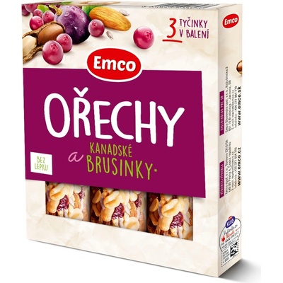 Emco Tyčinka Ořechy a brusinka 3 x 35 g
