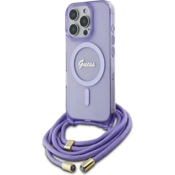 GUESS Калъф Guess Crossbody Cord Script MagSafe за iPhone 16 Pro - лилав (3666339345860)
