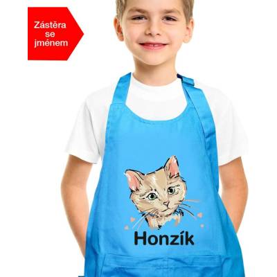 Kariban HobbyTriko Dětská zástěra na vaření se jménem Malovaná kočička Modrá (Lagoon)