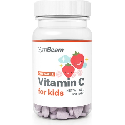 GymBeam Vitamín C tabliety na cucání pro děti jahoda 120 tabliet