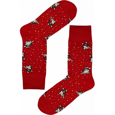 Pánske vianočné ponožky s veselými psami červená