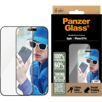 Panzer Стъклен протектор PanzerGlass за iPhone 16 Pro, Ultra-Wide Fit