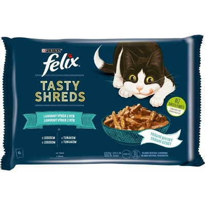 Felix Tasty Shreds s lososem a tuňákem ve šťávě 4 x 80 g