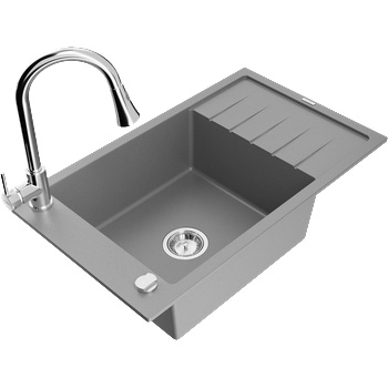 Mexen Elias гранитна мивка с 1 отделение с отцедник и кухненски смесител Elia, сива - 6511-71-670101-00 (6511-71-670101-00)