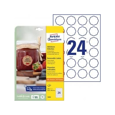 Etikety v tvare kvetu 40,8x40,3mm Avery 10 hárkov biele