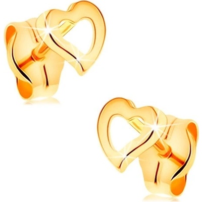 Šperky eshop zlaté náušnice obrys asymetrického srdíčka lesklý a hladký povrch GG145.01