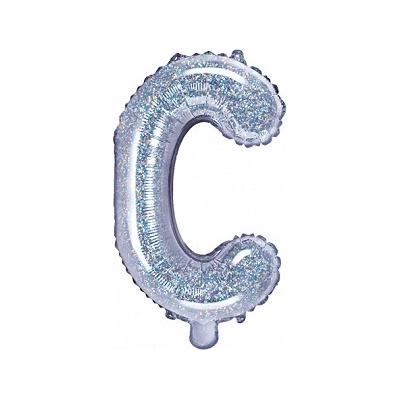 PartyDeco Fóliový balón Mini Písmeno C 35 cm holografický