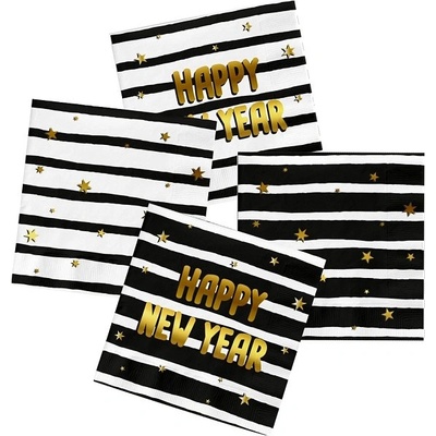 Folat Ubrousky Happy New Year černo-zlaté 33x33cm 20ks