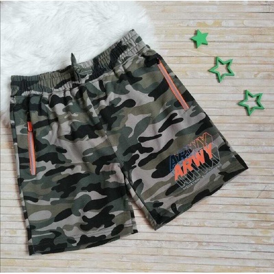Kugo chlapecké maskáčové kratasy Khaki s oranžovým nápisem