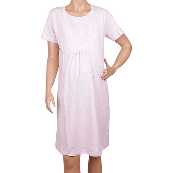 Image 1 of Нощница за бременни в розово с малки точици и дантела