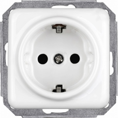 Elhard - Керамичен ретро домашен контакт SCHUKO 230V без рамка, бял (EF0014)